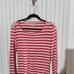 Ann Taylor Red and White Striped Long Sleeve Top